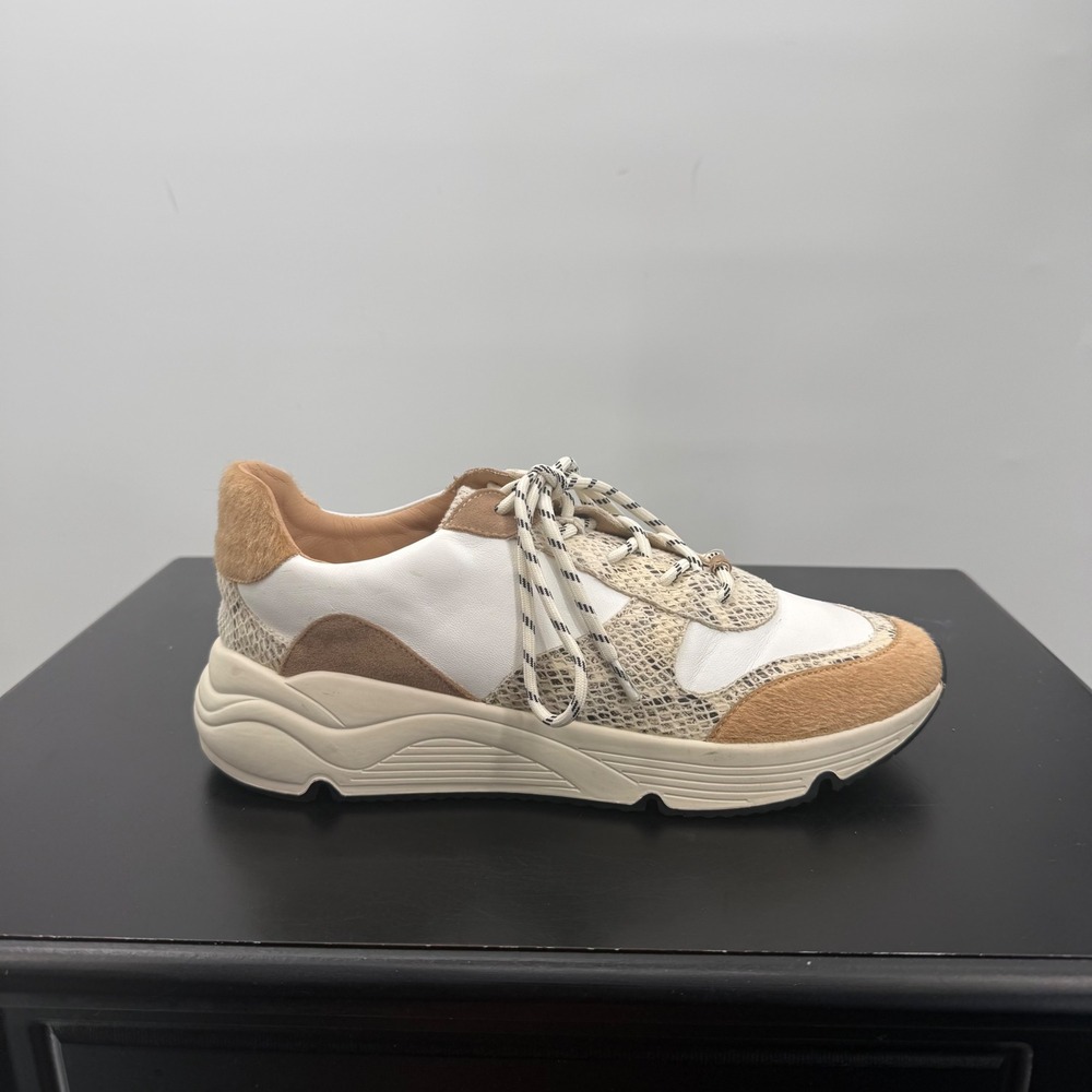 Oasis Society Fashion Sneakers Womens 8.5 White Tan Good Snakeskin Faux Fur